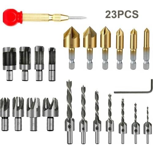 23pcs Woodworking Chamfer Drilling Tool Drill Bit High-speed Steel Chamfering Tool Woodworking Countersunk Head Chamfering Drill