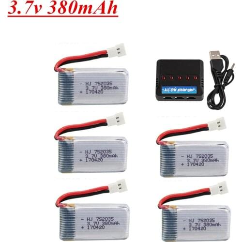 3.7V 380mAh 752035 Lipo Battery For Hubsan X4 H107 H107L H107D JD385 JD388 RC Drone Spare Parts 3.7v battery charger set