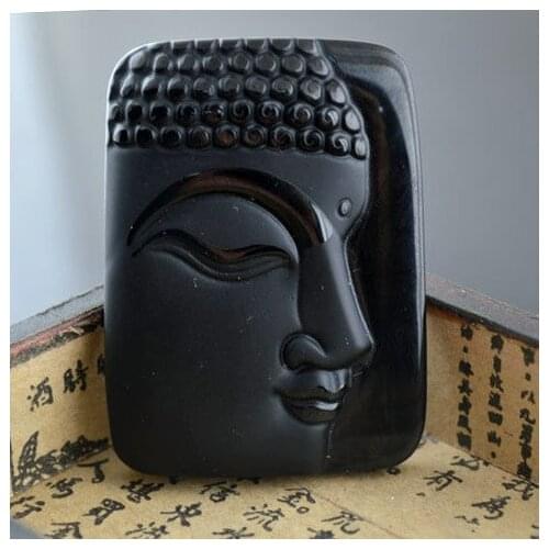 5pcs Chinese Tathagata Side Face Buddhism Pendant Natural Black Obsidian For Necklace Making Materials