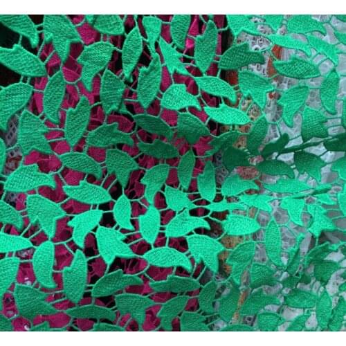 5yards High Quality Nigerian Latest Lace Fabrics For Wedding Red Green African Embroidered Fabric Leaves French Lace Dress