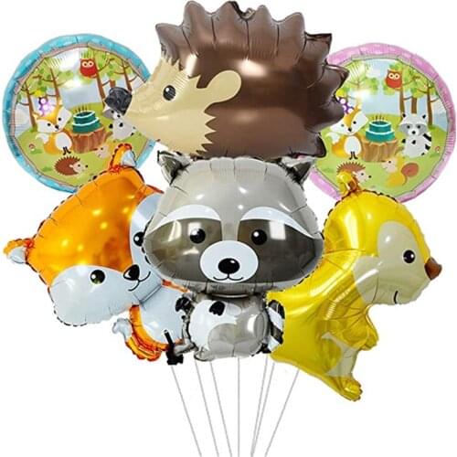 6PCS Woodland Animals Foil Balloons Safari Jungle Animals Squirrel Fox Hedgehog Raccoon Birthday Baby Shower Party Decorations