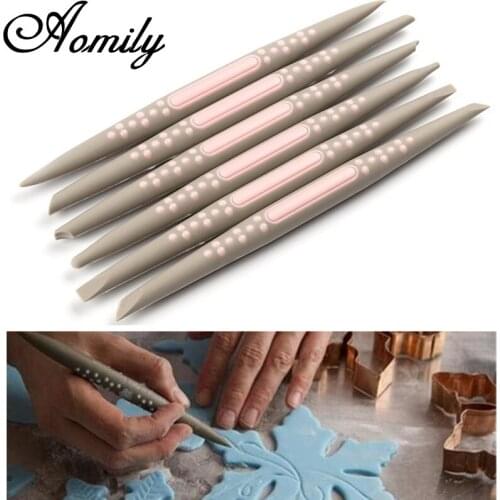 Aomily 6pcs/Set Plastic Silicone Fondant Flower Cake Decorating Carve Pottery Clay Shaping Kitchen DIY Bakeware Decorating Tools