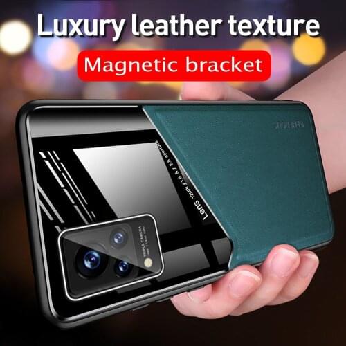 Car Magnetic Holder Leather Case For VIVO V21 5G V 21 4G VivoV21 6.44" Back Plexiglass Soft Frame Protection Phone Cover Coque