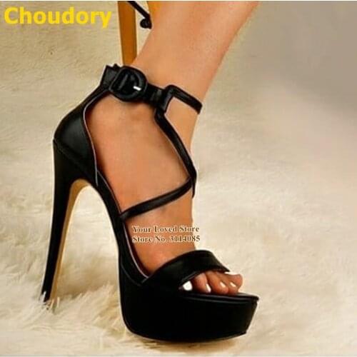 Choudory Black Green Stiletto Heels Platform Sandals Cross Strappy Open Toe Dress Shoes Women Size46 Gladiator Pumps Dropship