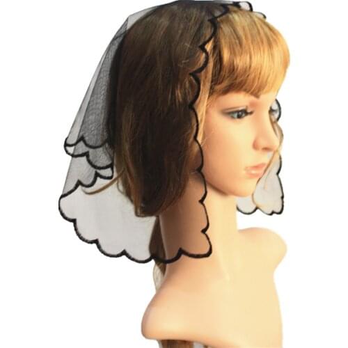 Black Embroidery Catholic Lace Veil Wedding Simple Lace Veil Mantilla