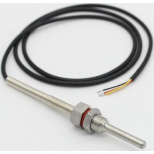 DS18B20 Digital Temperature Sensor M12x1 Thread Probe OD=6mm 1m PVC 3-core Wire Stainless Steel Shell L35mm- L300mm