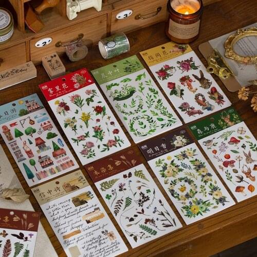 Plant Flowers Falled Leaf Animal Transfer Printing Stickers Deco Scrapbooking Planner Japanese Kawaii Decorative Stationery