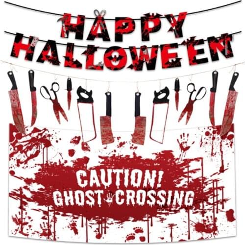 Halloween Backdrops Banner Flag Theme Party Decoration Home Wall Sticker Decor Bloody Knife Terror Party Supplies Guest Gifts