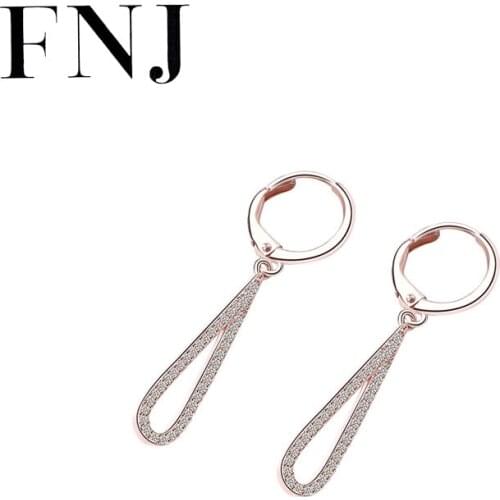 FNJ 925 Silver Drop Earrings for Women Jewelry New Fine 100% Pure Original S925 Silver Sterling Earring Round