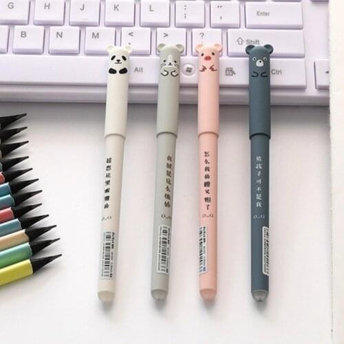4 Pcs/set Kawaii Pig Bear Cat Mouse Erasable Gel Pen School Office Supplies Stationery Gift 0.35mm Blue Black Ink