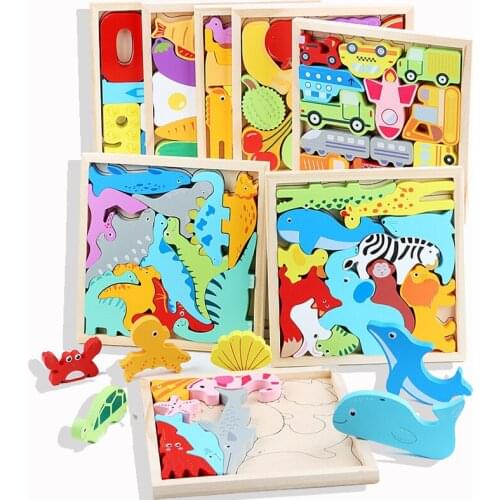 Cartoon Animal Puzzle Toy Vegetable Traffic Three-dimensional Jigsaw Young Children Baby Wooden Puzzle Hand Grasping Board Toys