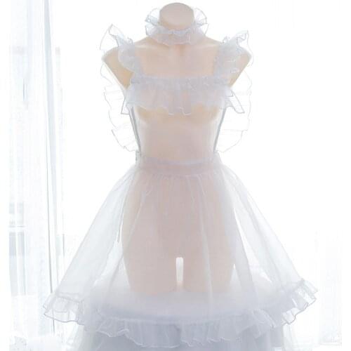Beautiful Organza Bubble Transparent Dress Overall Suspender Dress Lolita Nake Apron Sexy Dress with Choker