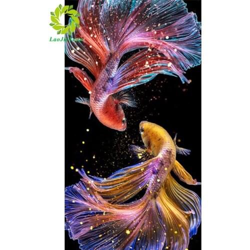 LaoJieYuan Full Square/Pebble Round Drill DIY Diamond Painting "Fishes" 3D Embroidery Cross Stitch 5D Home Decoration