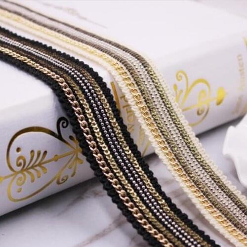 1Yard Gold Silver Beaded Lace Trim Chain Tape Fabric Sequined Ribbons DIY Collar Sewing Garment Embroidered Headdress Materials