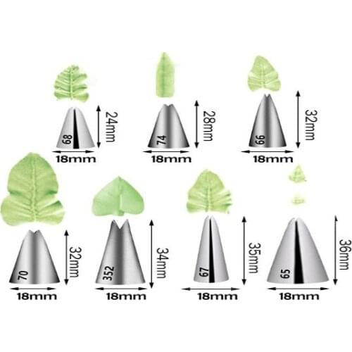 Leaves Nozzles Set 7Pcs Stainless Steel Icing Piping Nozzle Pastry Tips For Cream Cake Fondant Baking Decorating Tools