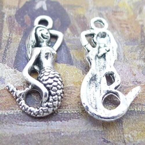 Newest 20Pieces 11*22mm Mixed Alloy Antique Silver Color Pretty Mermaid Charms Bracelet Pendant Accessory For DIY Jewelry Making