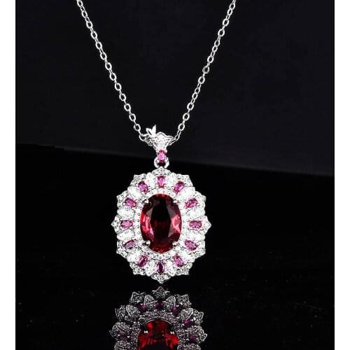 New Fashion Necklace Europe America Luxury Jewelry Inlay Oval Red Zircon Shiny Full Crystal For Women Wedding High Grade Party