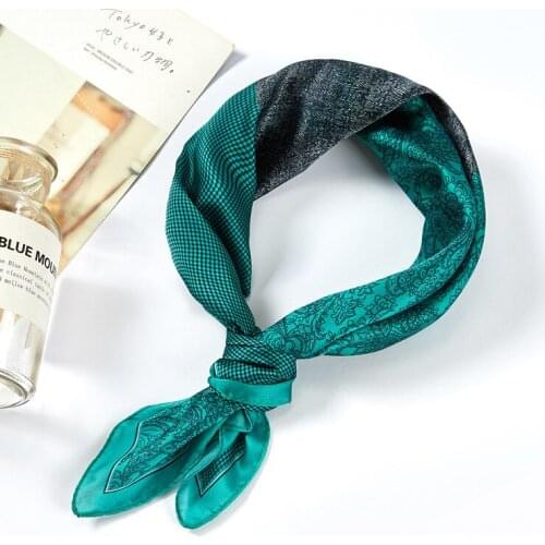 Spring and Summer New Small Square Scarf Bandana Plaid Patchwork Womens Silk Scarves 53*53cm