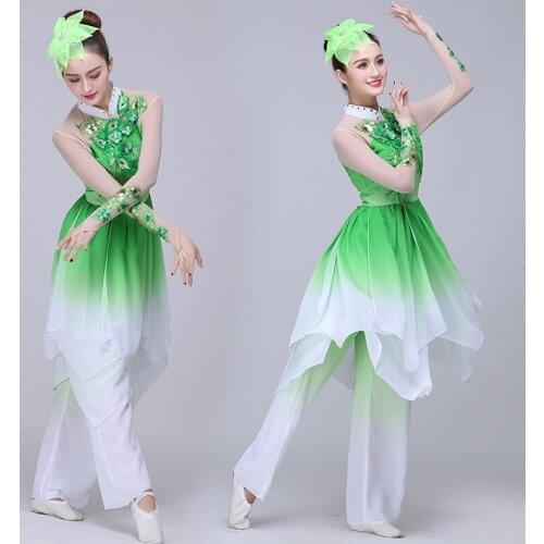 Stage dance wear Chinese folk dance costume clothing national ancient fan dance traditional Chinese dance costumes DD1973