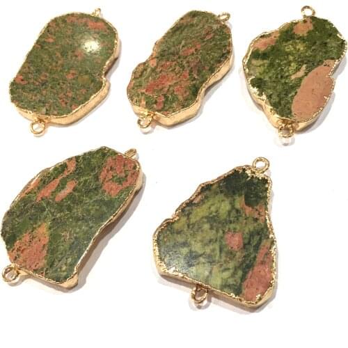 Wholesale Natural Stone Irregular Unakite Charms Double Hole Connector Pendant for Women Jewelry Making DIY Necklace Bracelet