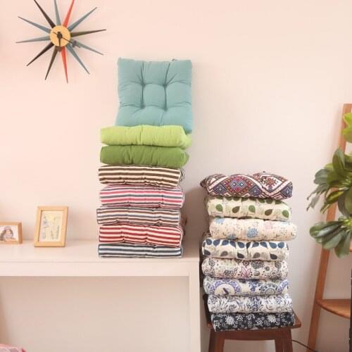 Square Stripe Printing Pure Color Cotton And Linen Cushion Student Office Chair Cushion Thicken fabric Back Cushion Soft