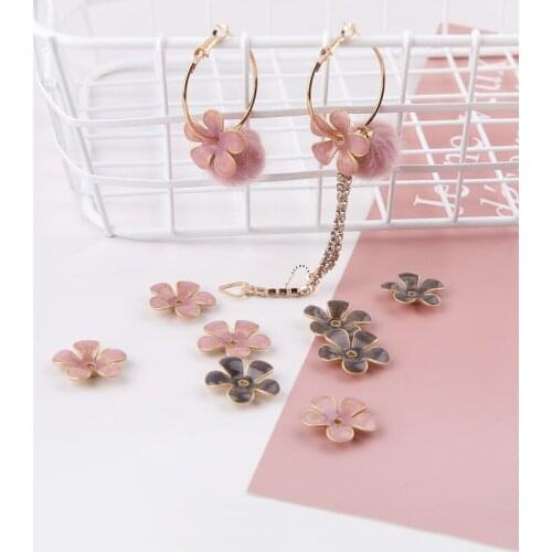 Diy jewelry making 30pcs/lot color alloy drop oil flowers shape handmade charms bracelet/earrings pendants accessory