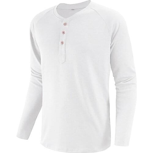 Popular Solid Color Buttons Men T-shirt Shrink-resistant Sweat-absorbing Long Sleeve O-neck Tee Shirt Male Clothing