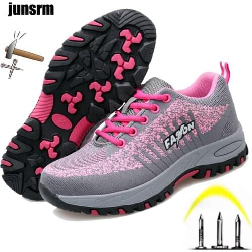 Work boots Womens steel toe shoes, mesh, lightweight, breathable, non-slip safety shoes