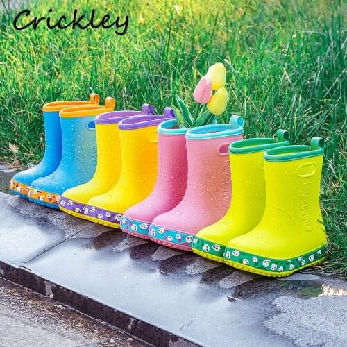 Cartoon Dog Bordered Kids Rainboots Solid EVA Light Water Shoes For Girls Boys Spring Light Non Slip Toddler Children Rain Boot