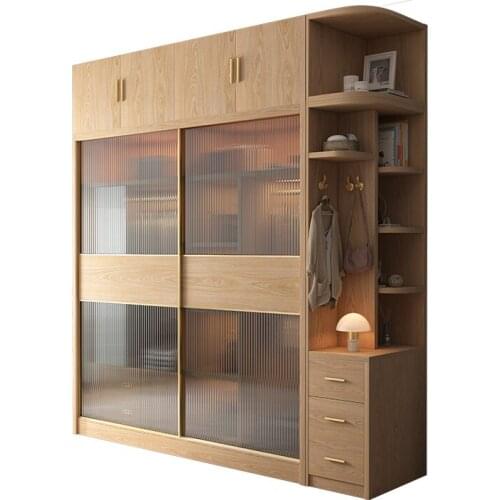Wardrobe storage large capacity fashion wardrobe double hanging assembly cabinet reinforcement sliding wooden closet furniture