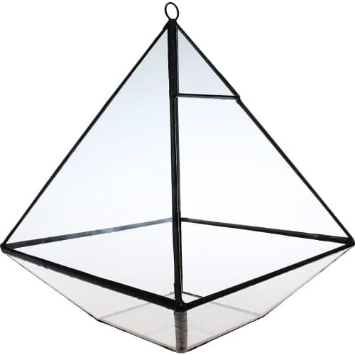 Glass Pyramid Shape Clear Tabletop Succulent Plant Terrarium Box Hanging Planter Flower Fern Moss Pot
