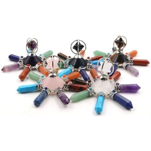 YJXP Cone Pyramid Energy Generator Rotating Merkaba 7 Chakra Hexagon Crystal Stone Healing Point Home Deco Meditation Jewelry
