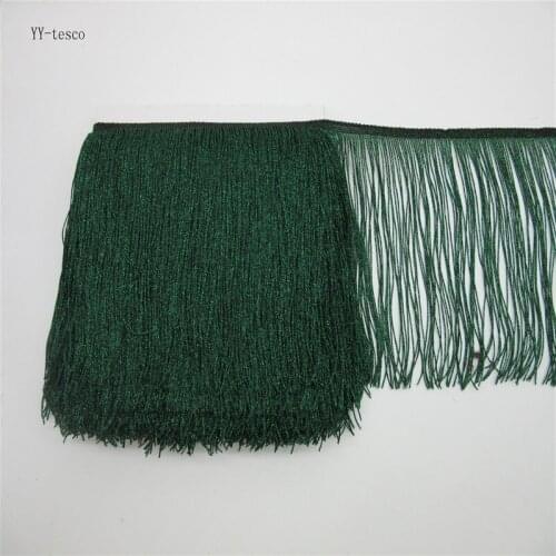 YY-tesco 10Meter 20CM Long Lace Fringe Tassel Trim green Fringe Trimming Polyester Sew Latin Dress Stage Garment Accessories