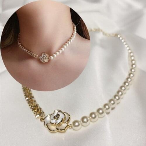 Elegant Imitation Pearl Daisy Choker Necklace For Women Flower Pendant Beads Neck Short Chain Female Summer Boho Jewelry Gifts