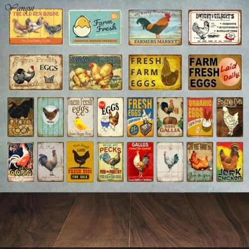 Chicken Tin Sign Farm Fresh Eggs Vintage Metal Poster Metal Vintage Farmhouse Wall Decor Rooster Retro Metal Plaque YA035