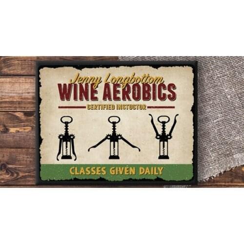 Wine Aerobics Tin Sign , Wine Drinkers Plaque, Gift for Wine Lovers, Retro Corksrew, Funny Kitchen Wall Sign, Wine Drinkers Gift