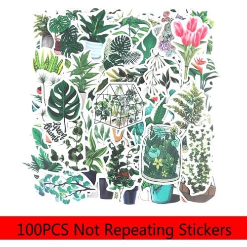 100PCS Green Plants Stickers Bike Guitar Laptop Waterproof PVC Sticker Decals