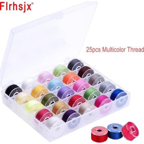 25Pcs Multicolor Bobbin Thread Polyester Thread Spools Sewing Machine Bobbins with Storage Box for Embroidery Sewing Accessories