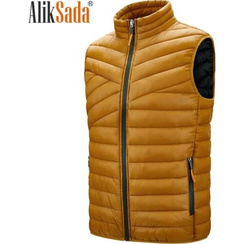 Aliksada 2021 New Winter Warm Men Vest Coat Ultralight Sleeveless Vest Jacket Fashion Stand Collar Windproof Waistcoat