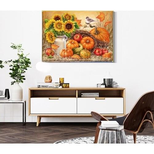 Diamond painting sunflower fruit cross stitch diamond mosaic pumpkin whole square embroidery rhinestone flower decoration home