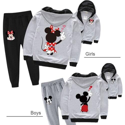 Free Shipping Spring Autumn Boys Girls Hooded Minnie Jacket Cartoon Print Coat baby clothes Kids Warm Outwear Clothes Girl Sets