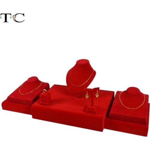 Free Shipping Jewelry Display For Earrings Showcase Red Velvet Pendant Holder Necklace Stand Ring Rack Oragnizer Cases