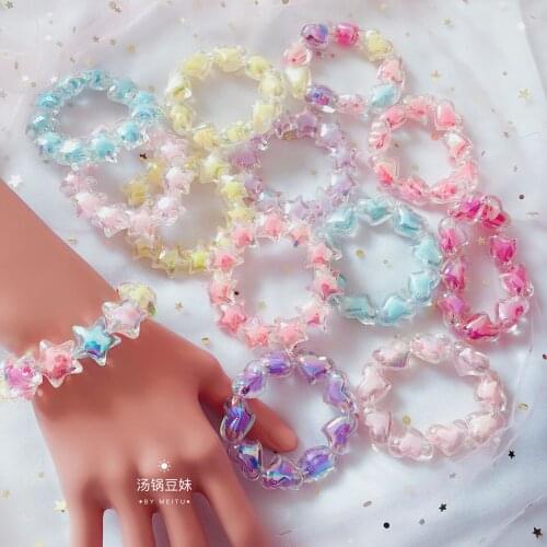 Hand-made sweet lolita illusion star bracelet shiny bright heart-shaped beaded bracelet soft cute girl girl heart sweet girl
