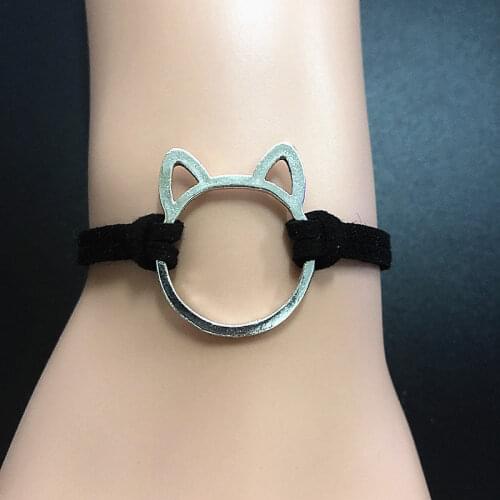 Cat bracelet, cat jewelry, cat lover gift, cat lady, Black Faux Suede bracelet