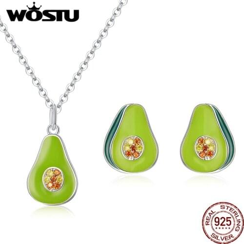 Wostu Jewelry Sets 100% 925 Sterling Silver Ace Oil Fruit Necklace & Bracelets Chain For Women Wedding Jewelry Gift