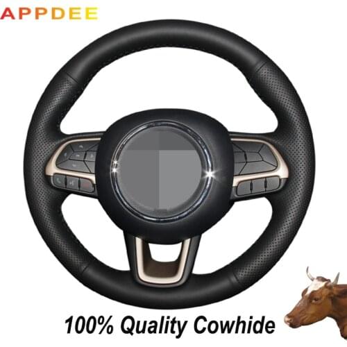 Hand-stitched Black Genuine Leather Steering Wheel Cover for Jeep Compass 2017 Renegade 2016-2017