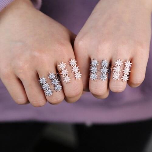 Cz northstar starburst women girl jewelry luxury clear Shining tiny cz star finger rings midi kunckle open adjust party jewelry