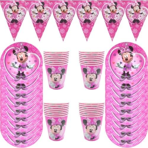 Disney Minnie mouse anniversaire birthday party decoration girl paper cake plate cup for baby girl favor birthday supplies