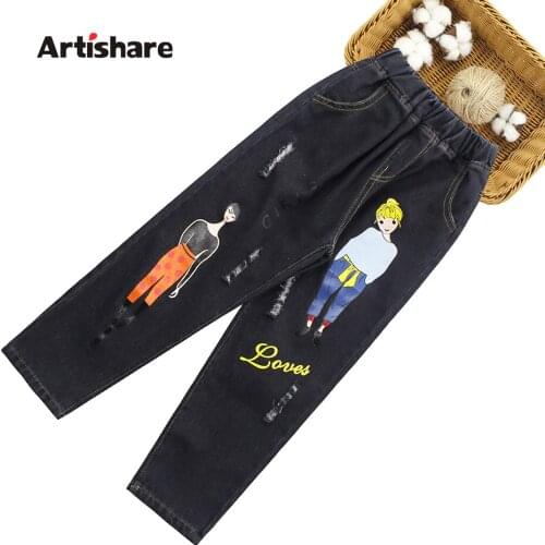 Jeans For Girls Cartoon Pattern Girl Jeans Casual Style Kids Jeans Spring Autumn Clothes For Girls 6 8 10 12 14