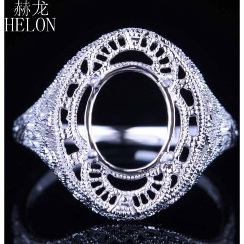 HELON Oval Cut 10x8mm Solid 10k White Gold Art Deco Filigree Antique Jewelry Women Semi Mount Engagement Wedding Ring Setting